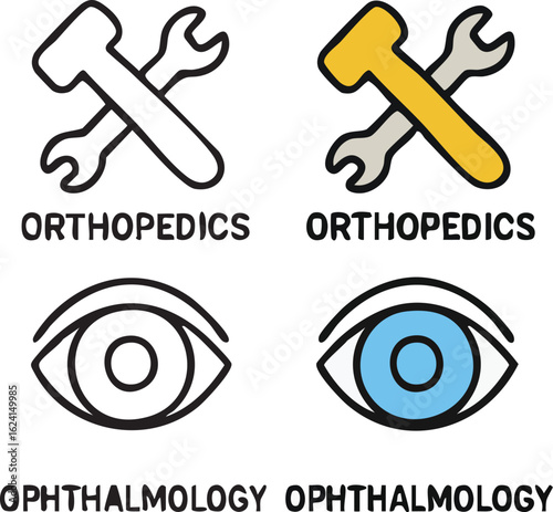 Orthopedics and Ophthalmology Medical Icons.
