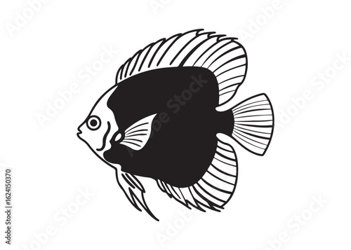 Discus Fish Side Silhouette in Black Flat Vector for Marine Wildlife Design Themes.