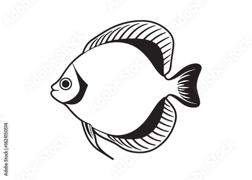 Discus Fish Side Silhouette in Black Flat Vector for Marine Wildlife Design Themes.