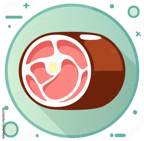 Stylized illustration of a raw meat slice with fat and bone detail