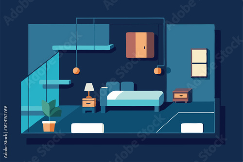 interactive vector layout of customizable bedroom .eps