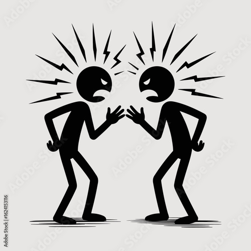 Two Angry Stick Figures Arguing Fiercely With Lightning Bolts Emanating From Their Heads