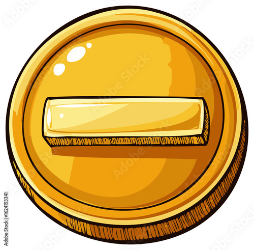 Stylized golden coin with a simple bar symbol representing negation or prohibition