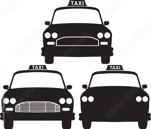 Three black taxi cars in silhouette