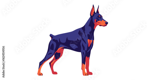 Stylized Doberman Illustration with Bold Color Palette and Striking Angular Design