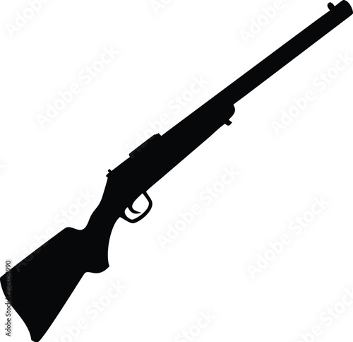 Black silhouette of a shotgun with a wooden stock and barrel on a white background firearm weapon