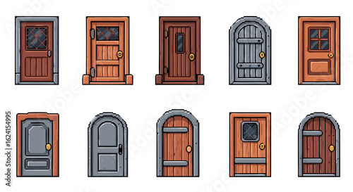 Collection of ten uniquely designed cartoon doors for virtual world development or game design applications