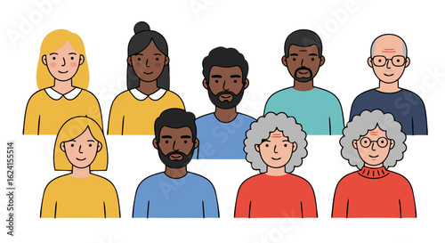 Diverse community faces concept representing unity and social connections within a vibrant and inclusive population across generations