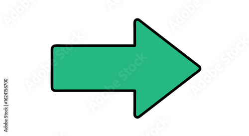 Green directional symbol on a clean white background conveying forward motion and simplicity in design for user interface and navigation elements