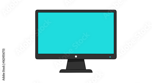 Sleek flat screen monitor displaying vibrant turquoise screen on a pristine white backdrop with modern design and minimalist aesthetic