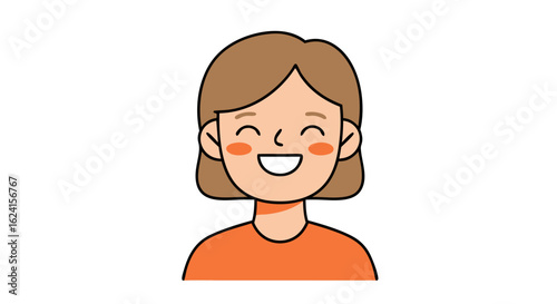 Cheerful cartoon illustration of a young woman with a bright smile showcasing positivity and approachable character design expressing joy