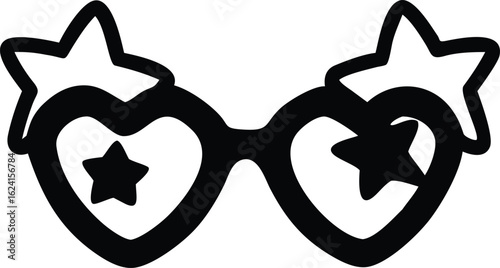 Black Star and Heart Shaped Eyewear Icon with Transparent Background glasses sunglasses