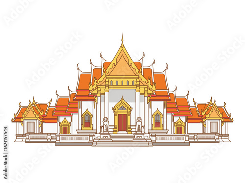 Vector illustration of Wat Benchamabophit Temple in Bangkok, Thailand