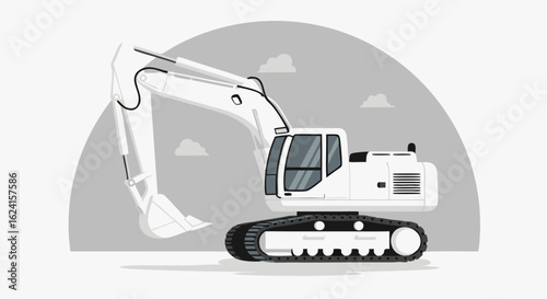 Monochromatic Heavy Machinery Illustration: An Excavator in Simplistic Design for Construction and Industrial Use