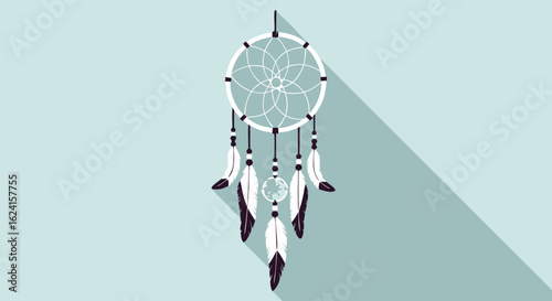 Delicate Dreamcatcher Illustration with Detailed Web and Feather Elements Against Pale Backdrop