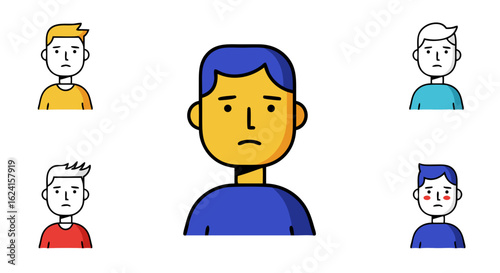 Diverse emotive expressions: A visual study of sadness through character design and varying appearance within a minimalistic composition