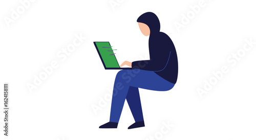 Silhouette of a hooded person using a laptop, symbolizing digital anonymity and privacy risks in the modern technological landscape