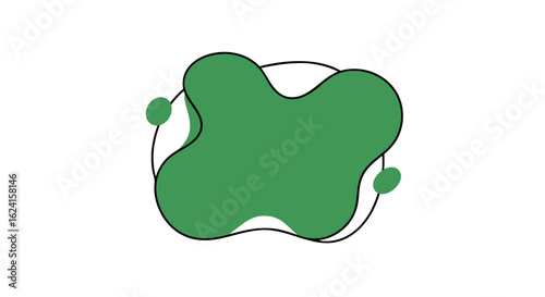 Abstract Green Blob with Black Outline, Unique Vector Shape Element for Creative Design Projects