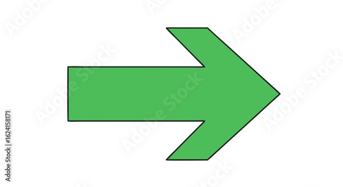 Striking green arrow on white backdrop signifying directionality and progression toward the right side of the composition