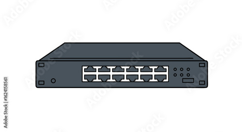 Illustration of a network switch with multiple ports, symbolizing connectivity and data transfer in computer networks