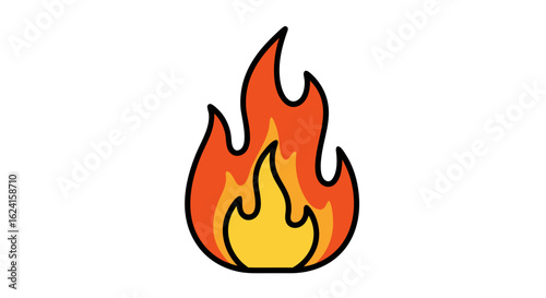 Stylized Fire Illustration with Vibrant Colors and Distinct Outline for Creative Projects