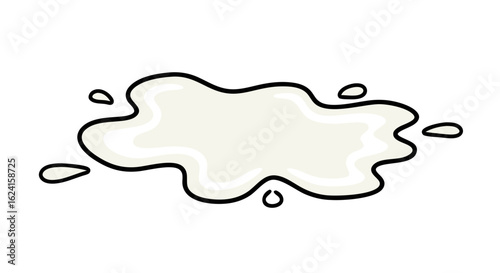 Stylized Creamy Spill Illustration on White Background with Dark Outlines and Droplets Depicting Spillage 153 characters