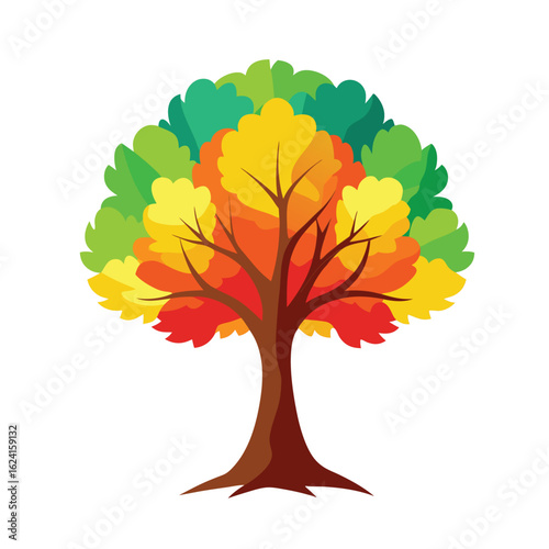 Colorful beech tree illustration on white background