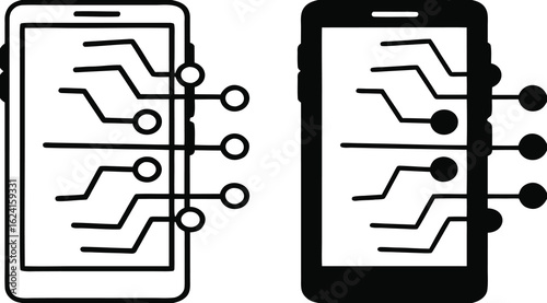 Electronic Icons. Black and White Vector Illustrations. Electronic Devices, Gadgets, Technologies. Device Concept
