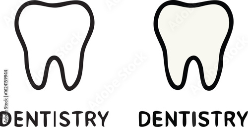 Two cartoon tooth icons with dentistry text.