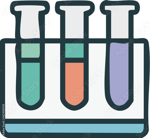 Vector illustration of colorful laboratory test tubes in a rack.