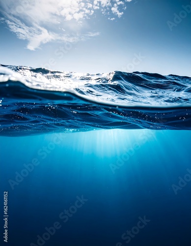 Ocean split view, sunlit depths