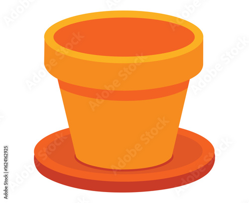 Simple terracotta plant pot with saucer isolated on white background in isometric view
