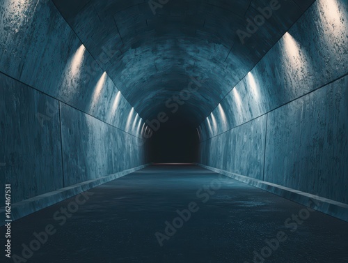 Dark and Mysterious Tunnel with Soft Lighting and Concrete Walls