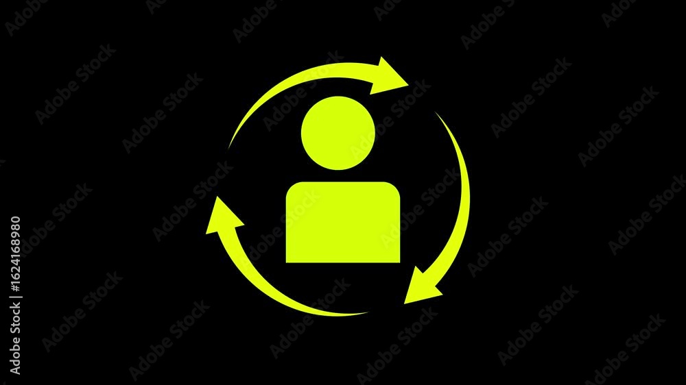 Rotating animation of green recycle symbol on black background. Alpha channel included
