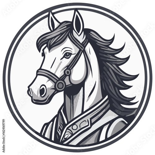 Stylized horse head in profile within a circular emblem