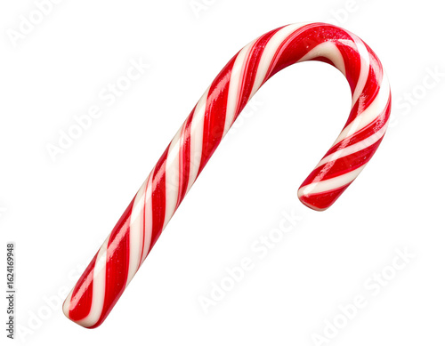 Classic red and white striped candy cane isolated on transparent background PNG