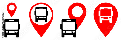 Bus location with pin map icon vector for public transport, navigation, and urban mobility. Ideal for illustrating bus routes, stops, and real-time tracking apps.