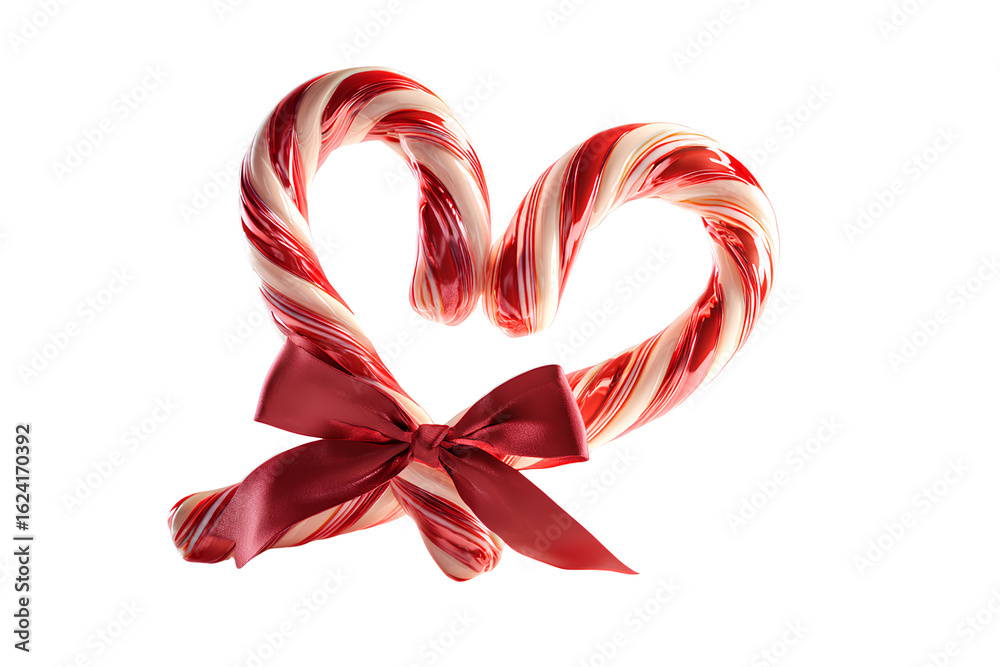 Creative Heart-Shaped Candy Cane Duo with Decorative Bow, Diagonal View, Isolated on Transparent Background Creative Heart-Shaped Candy Cane Duo with Decorative Bow, Diagonal View, Isolated on Transparent Background