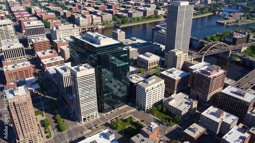 Minneapolis – Downtown Skyline with Mississippi River and Modern Office Towers
