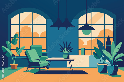 living room filled with indoor plants  .eps