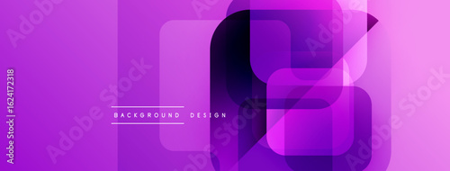 Abstract purple design features overlapping rectangles. Gradient shades create dynamic visual effect. Modern background suitable for various projects.