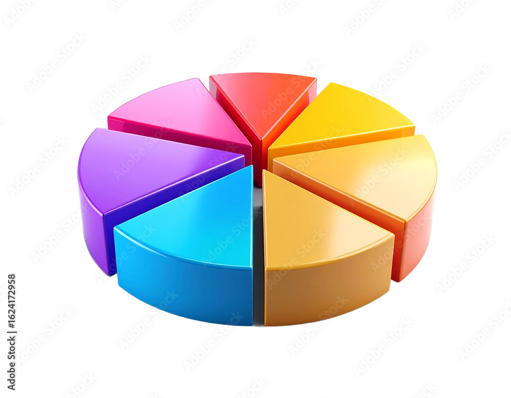 Fototapeta premium Colorful 3D Pie Chart On Transparent Background For Data Visualization And Business Infographics