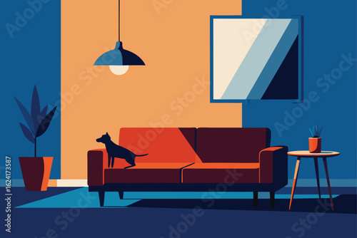 living room with playful dog on the couch   (1).eps