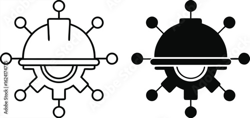 Engineering Icons. Black and White Vector Illustrations. Development of New Technologies and Infrastructure. Inventions, Design, and Creation
