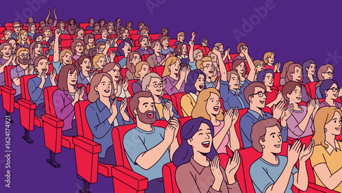 Cheering Audience in Red Theater Seats Applause.