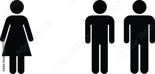 Silhouette icons of female and male figures, gender symbols, minimalist design, black and white, social dynamics, representation, equality theme