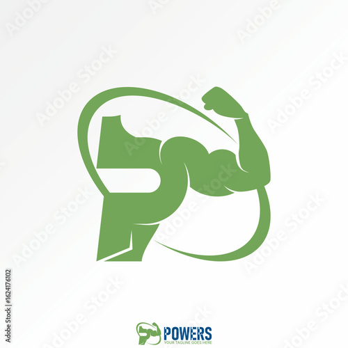 Logo design graphic concept creative premium vector stock image top sell letter P sport font with hand muscle body supplement monogram power fitness