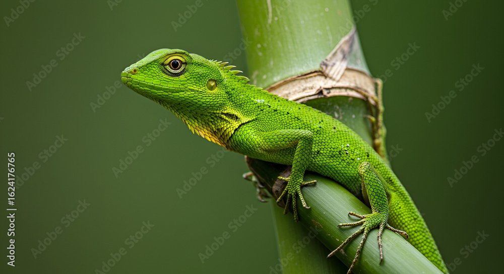 Fototapeta premium Green lizard on bamboo