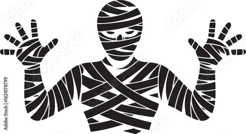 Mummy Silhouette with Bandages and Arms Raised for Halloween Vector Art