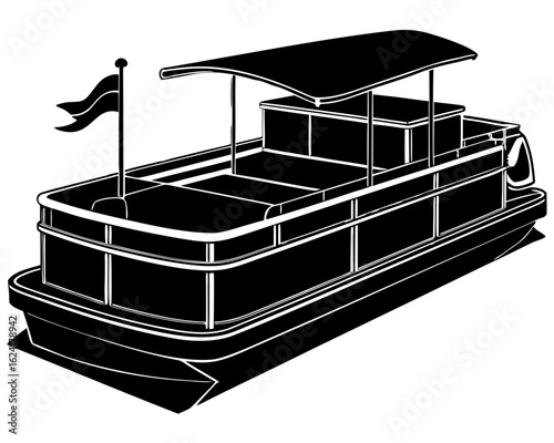 Pontoon boat watercraft recreation transport silhouette vector illustration